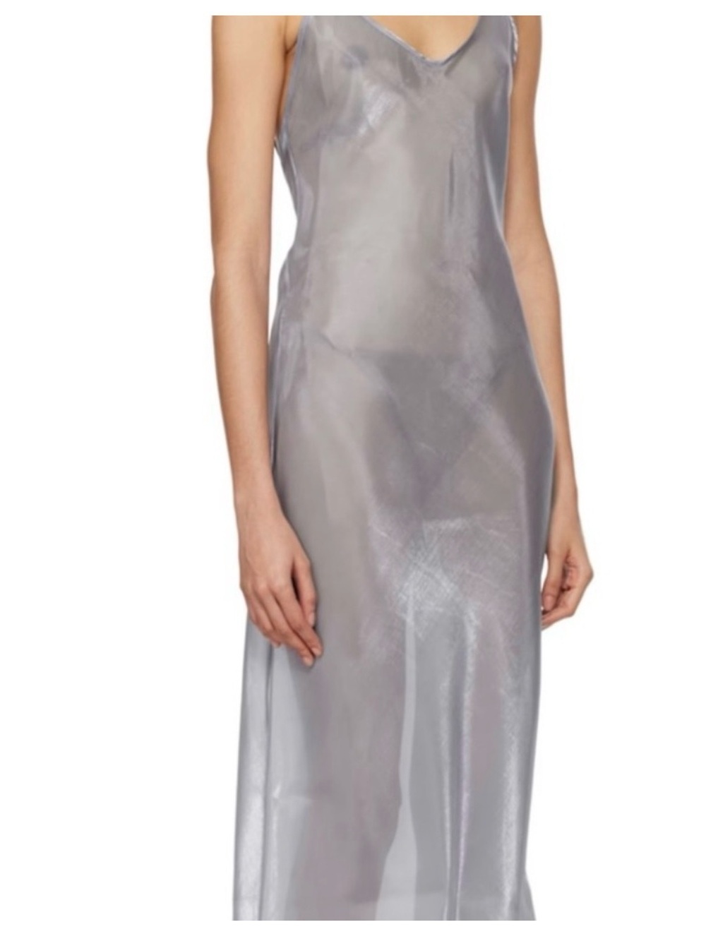 SKIMS Sheer Silver Slip Dress with Spaghetti Straps - Picture 7 of 8